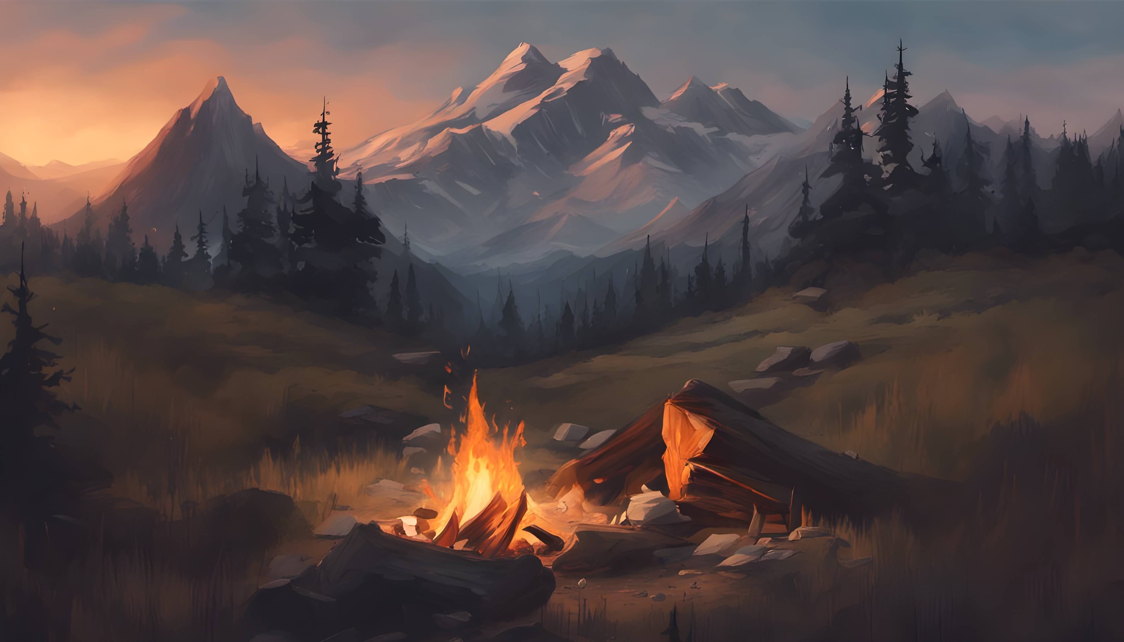 Campfire in the mountains